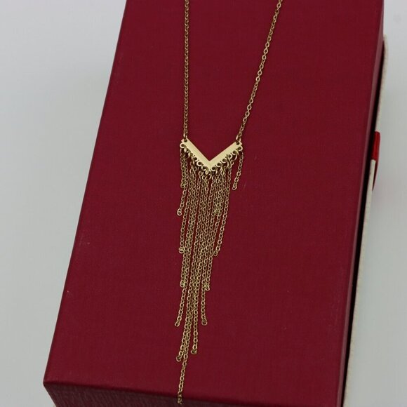 Trendy Gold-Plated Yellow Necklace with Cascading Chain Tassels, XPNL0386 - Picture 4 of 13